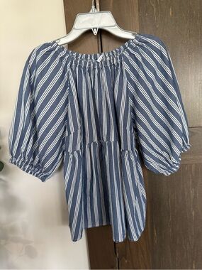Old Navy Blue & White Striped Off-Shoulder Peasant Top
